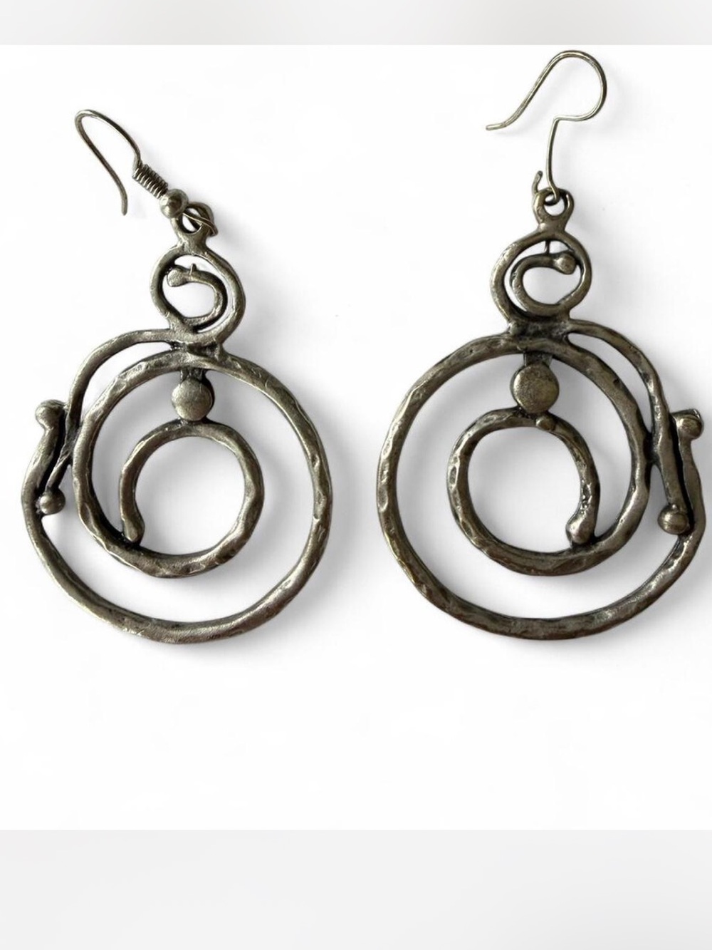 Handcrafted Spiral Drop Earrings in Antiqued Silver